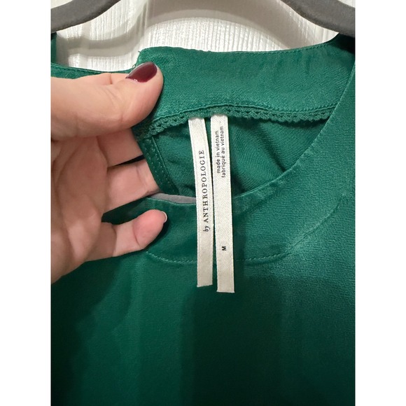 Anthropologie Emerald Green Satin Short Sleeve Maxi Dress Keyhole Back Size M - Picture 6 of 8